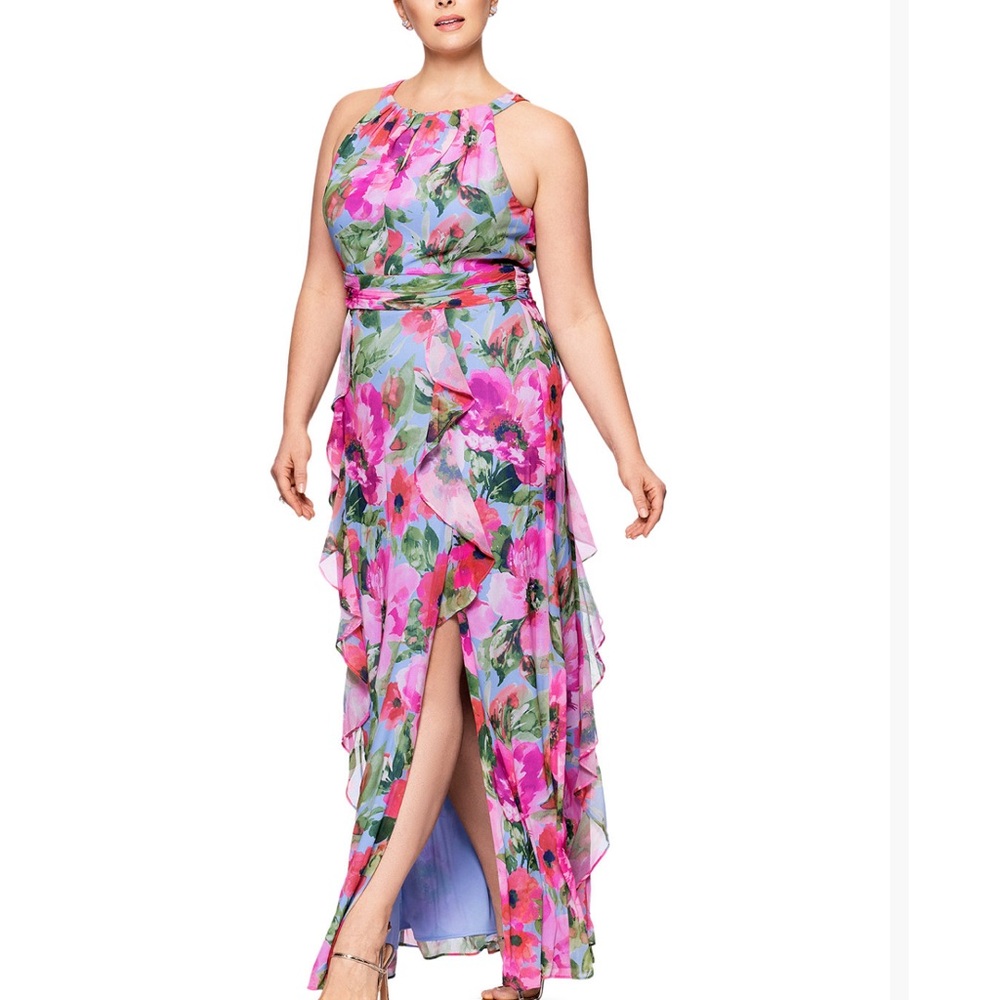 Xscape Pink and Purple Floral Maxi Dress